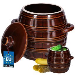 Baril din gresie cu capac pentru varză murată maro 2,5 l