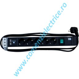 PRELUNGITOR 5 PRIZE CU INTRERUPATOR SI CHARGER USB DUBLU CORDON 2M CONNECT LINE