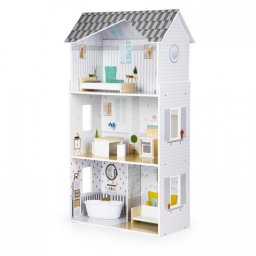 Casuta de papusi inalta din lemn cu mobilier, casuta lui grace, ecotoys 8210