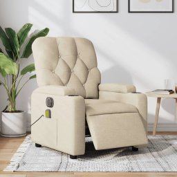 Fotoliu electric de masaj rabatabil, crem, textil GartenMobel Dekor