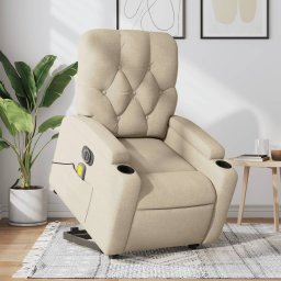 Fotoliu electric de masaj rabatabil cu ridicare, crem, textil GartenMobel Dekor