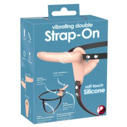 You2Toys - Strap-On dublu cu vibrații - silicon natur