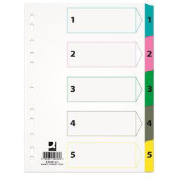 Index carton alb Mylar numeric 1- 5, margine PP color, A4, 170g/mp, Q-Connect