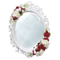 Oglinda miresei, formă ovală în stil victorian, lucrată cu flori de mătase alb-grena - ALIF503012