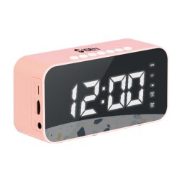 Ceas digital wireless iSEN S15, Roz, Bluetooth, Termometru, Display Led, Alarma, Radio FM, Difuzoare HD, Redare TF Card, 1200mAh
