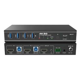 Switcher KVM 2x1, HDMI 4K@60, 18Gbps, HDCP2.3, HDR/HDR10/HDR10+/Dolby Vision, cu RS232 si telecomanda