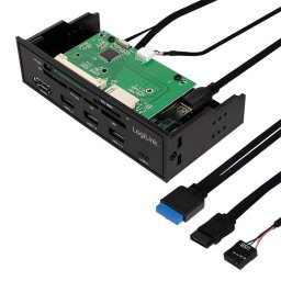 HUB intern LOGILINK, porturi USB: USB 3.0 x 3, USB Type C, conectare prin USB 2.0, S-ATA, alte porturi: SD, MicroSD, M2, MS, XD, CF, eSATA, negru, for 5.25" bay, black,"UA0341" (include timbru verde 0.5 lei)