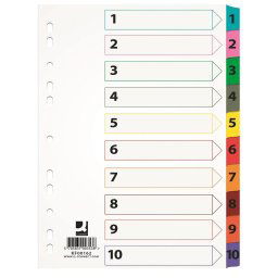 Index carton alb Mylar numeric 1-10, margine PP color, A4, 170g/mp, Q-Connect