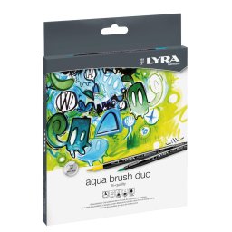 Markere LYRA Aqua Brush Duo, 2 capete (brush + 1mm), 12 culori/cutie