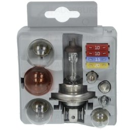 Set rezerva becuri / sigurante electrice Becuri: 1x H4 1x P21W 1x PY21W 1x P21/5W 1x R5W 1x W5W 1x T4W 1x C5W Sigurante: 2x 10A, 1x 15A, 1x 20A