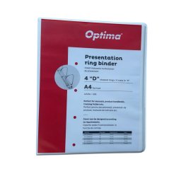 Caiet mecanic cu buzunar, plastifiat PP, 4 inele in "D", 16 mm, cotor 25mm, Optima - alb