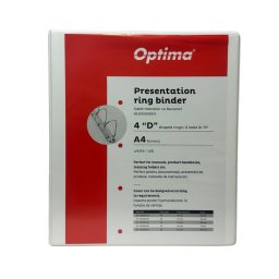 Caiet mecanic cu buzunar, plastifiat PP, 4 inele in "D", 50 mm, cotor 75mm, Optima - alb