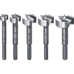Set de biți Speed ​​Forstner 15, 20, 25, 30 și 35 mm, găurire rapidă în toate tipurile de lemn, set de burghie pentru prelucrarea lemnului, DIN 7483 G, cu ax de 8 mm, special pentru șurubelnițe cu acumulator și mașini de găurit cu acumul