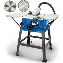 Fierastrau circular cu masa 2000 W, 250 mm diametru disc, 220-240 V, 0°-45° unghi taiere, 2 discuri, aparatoare, furtun extractie praf, opritor