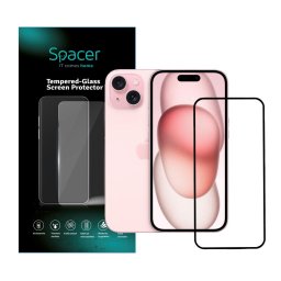 FOLIE STICLA Spacer pentru Iphone 15 Plus, grosime 0.3mm, acoperire totala ecran, strat special anti-ulei si anti-amprenta, Tempered Glass, sticla 9D, duritate 9H "SPPG-AP-IP15PL-TG