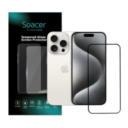 FOLIE STICLA Spacer pentru Iphone 15 Pro Max, grosime 0.3mm, acoperire totala ecran, strat special anti-ulei si anti-amprenta, Tempered Glass, sticla 9D, duritate 9H "SPPG-AP-IP15PM-TG