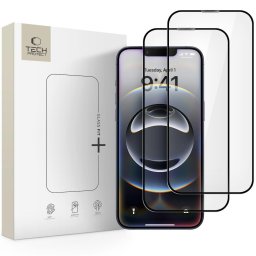 Sticlă securizată Tech-Protect Glass Fit+ pentru iPhone 13 / 13 Pro / 14 / 16E, pachet 2 bucăți, rezistență 9H, neagră