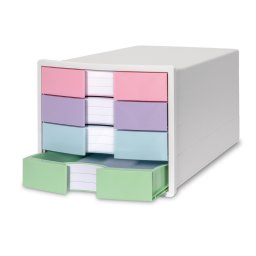Accesorii birotica Suport plastic cu 4 sertare pt. documente, HAN Impuls 2.0 - alb - sertare culori pastel