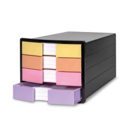 Accesorii birotica Suport plastic cu 4 sertare pt. documente, HAN Impuls 2.0 - negru - sertare culori pastel