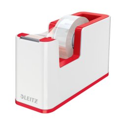 Accesorii birotica Dispenser banda adeziva LEITZ WOW, PS, banda inclusa, culori duale, alb-rosu