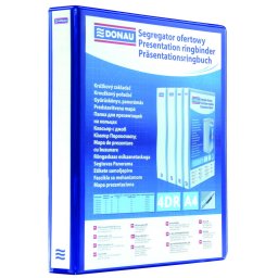 Caiet mecanic cu buzunar, plastifiat PP, 4 inele in "D", 65 mm, cotor 90mm, DONAU - albastru