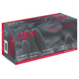 Manusi latex AJSIA High Risk, unica folosinta, nepudrate, L-30cm, 0.33mm, 50 buc/cutie-albastre- S