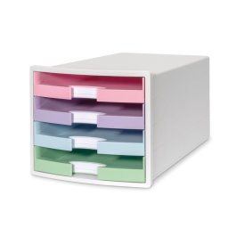 Accesorii birotica Suport plastic cu 4 sertare pt. documente, HAN Impuls 2.0 (open) - alb - sertare culori pastel