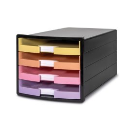 Accesorii birotica Suport plastic cu 4 sertare pt. documente, HAN Impuls 2.0 (open) - negru - sertare culori pastel