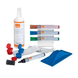 Accesorii birotica Kit pentru tabla NOBO emailata, suport, 4 markere, burete , spray curatare 12 ml, laveta, 10 magneti
