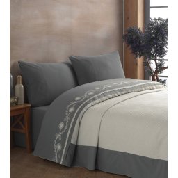 Cuvertura de pat Valentini Bianco, 240x240cm, Rustic Collection, Model YT002 Antracit