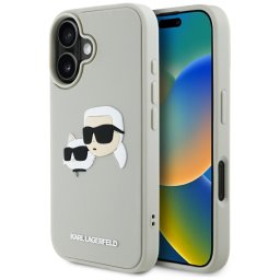 Husa Husa pentru iPhone 16 - Karl Lagerfeld 3D Design (KLHCP16SRBCKCHLE) - Beige Rubber Karl&Choupette