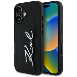 Husa Husa iPhone 16 - Karl Lagerfeld Hardcase Leather Cardslot (KLHCP16SPGPVKSK) - Metal Signature