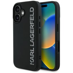 Husa Husa pentru iPhone 16 - Karl Lagerfeld 3D Design (KLHCP16SRBKGVCK) - Rubber Elongated Glitter Logo