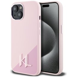 Husa Karl Lagerfeld Silicone MagSafe (KLHMP15SSCMKMPCP) Shadow Metal Initial - Husă silicon - compatibil cu Apple iPhone 15 - MagSafe - culoare Roz