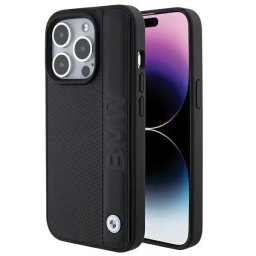 Husa BMW Leather Textured & Stripe iPhone 15 Pro Max Case - Black