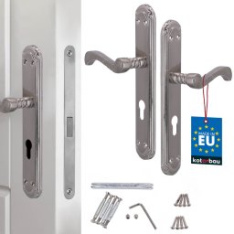 Mâner ușă retro decorat ax lung satinat pentru inserție de 72 mm