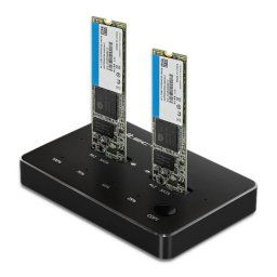 Statie de andocare, Qoltec, 2x SSD M.2 SATA, NGFF, USB-C, Negru