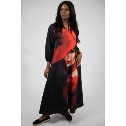 ROCHIE MAXI CU BUZUNARE SI MANECA LUNGA ENIGMA SCARLET LADY IN RED TALIE UNICA Multicolora