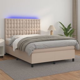 Pat cu arcuri, cu saltea si LED cappuccino 140x190 cm piele eco GartenMobel Dekor