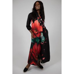 ROCHIE MAXI CU BUZUNARE SI MANECA LUNGA HIBISCUS TALIE UNICA Multicolora