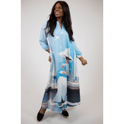 ROCHIE MAXI CU BUZUNARE SI MANECA LUNGA LADY AND THE SEA TALIE UNICA Multicolora