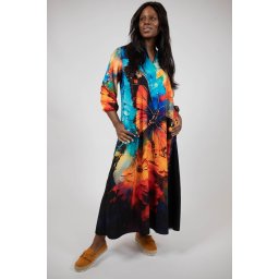 ROCHIE MAXI CU BUZUNARE SI MANECA LUNGA ABSTRACT ART BUTTERFLY TALIE UNICA Multicolora