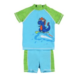 PLAYSHOES Costum de baie întreg 'DINO' azuriu / albastru deschis / verde / roșu