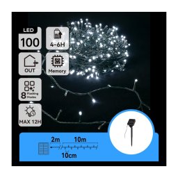 Aigostar - Ghirlandă solară cu LED, 100 LED, 8 funcții, 12 m, IP65, alb rece