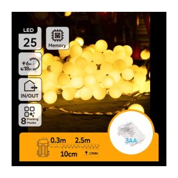 Aigostar-LED Ghirlandă LED de exterior 25xLED/3xAA/8 funcții 2,8 m IP44 alb cald