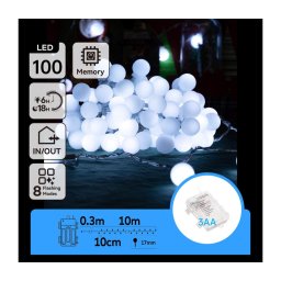 Aigostar - Ghirlandă LED de exterior 100xLED/3xAA/8 moduri 10,3 m IP44 alb rece