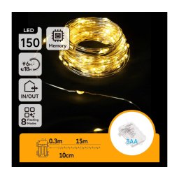 Aigostar -LED Ghirlandă pentru exterior 150xLED/8 funcții 3xAA 15,3m IP44 alb cald