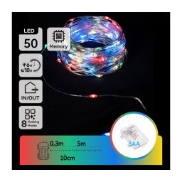 Aigostar - Ghirlandă LED pentru exterior, 50 LED, 8 funcții, alimentare 3 x AA, 5,3 m, IP44, multicoloră