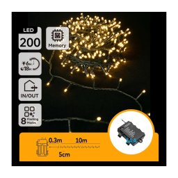 Aigostar - Ghirlandă LED pentru exterior, 200 LED, 8 funcții, 3xAA, 10,3 m, IP44, alb cald