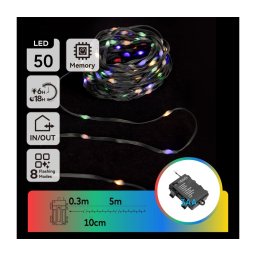 Aigostar - Ghirlandă LED pentru exterior, 50 LED-uri, 8 funcții, alimentare 3 x AA, 5,3 m, IP44, multicolor